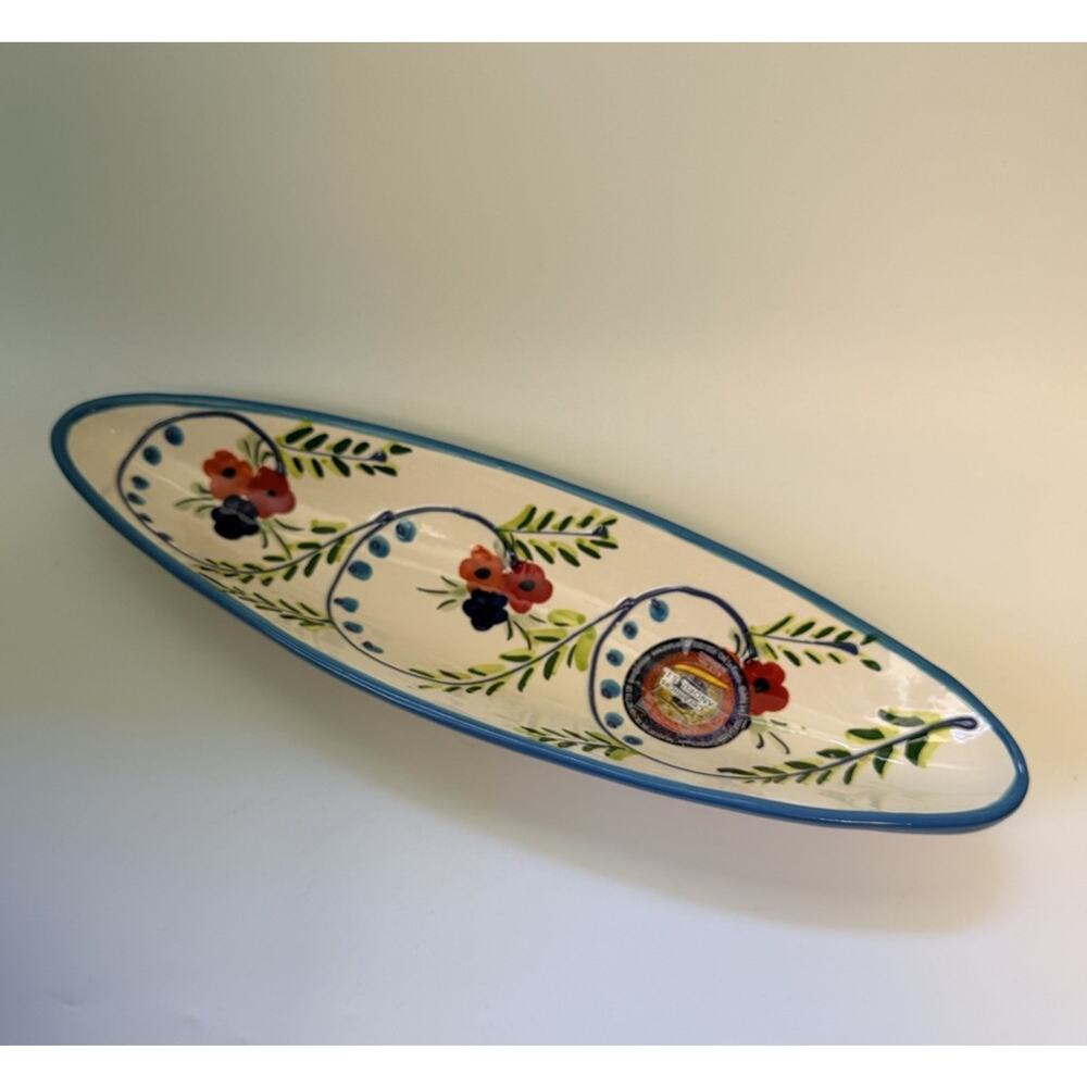 Spanish Pottery Ceramic Dish Hand Painted From Spain Colorful‎ Oval 15.5” Decor